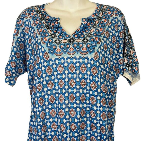 CHICO'S Blue Orange Knit V-Neck Short Sleeve Ramie & Rayon Blend Thin Sweater 1 - Picture 6 of 16